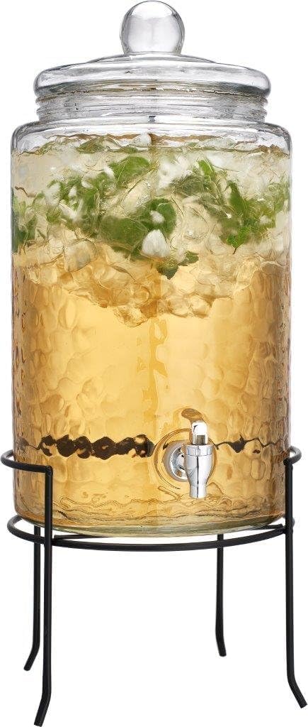 3 Gallon Glass Beverage Dispenser with Metal Stand & Lid L363