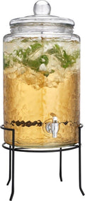 3 Gallon Glass Beverage Dispenser with Metal Stand & Lid L363