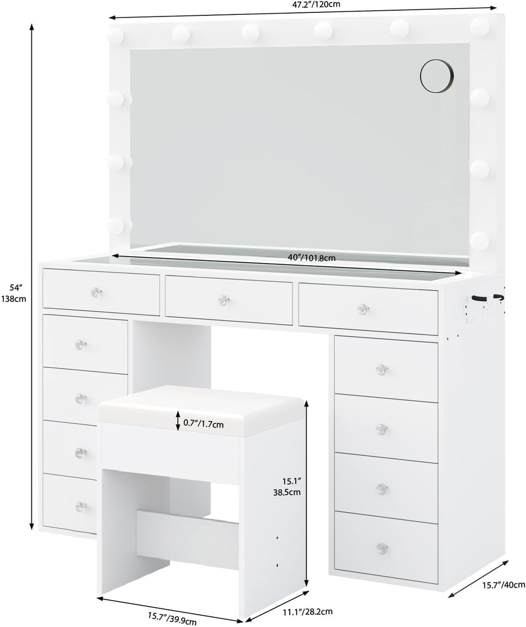 White Vanity Desk with Mirror and Chair A881111
