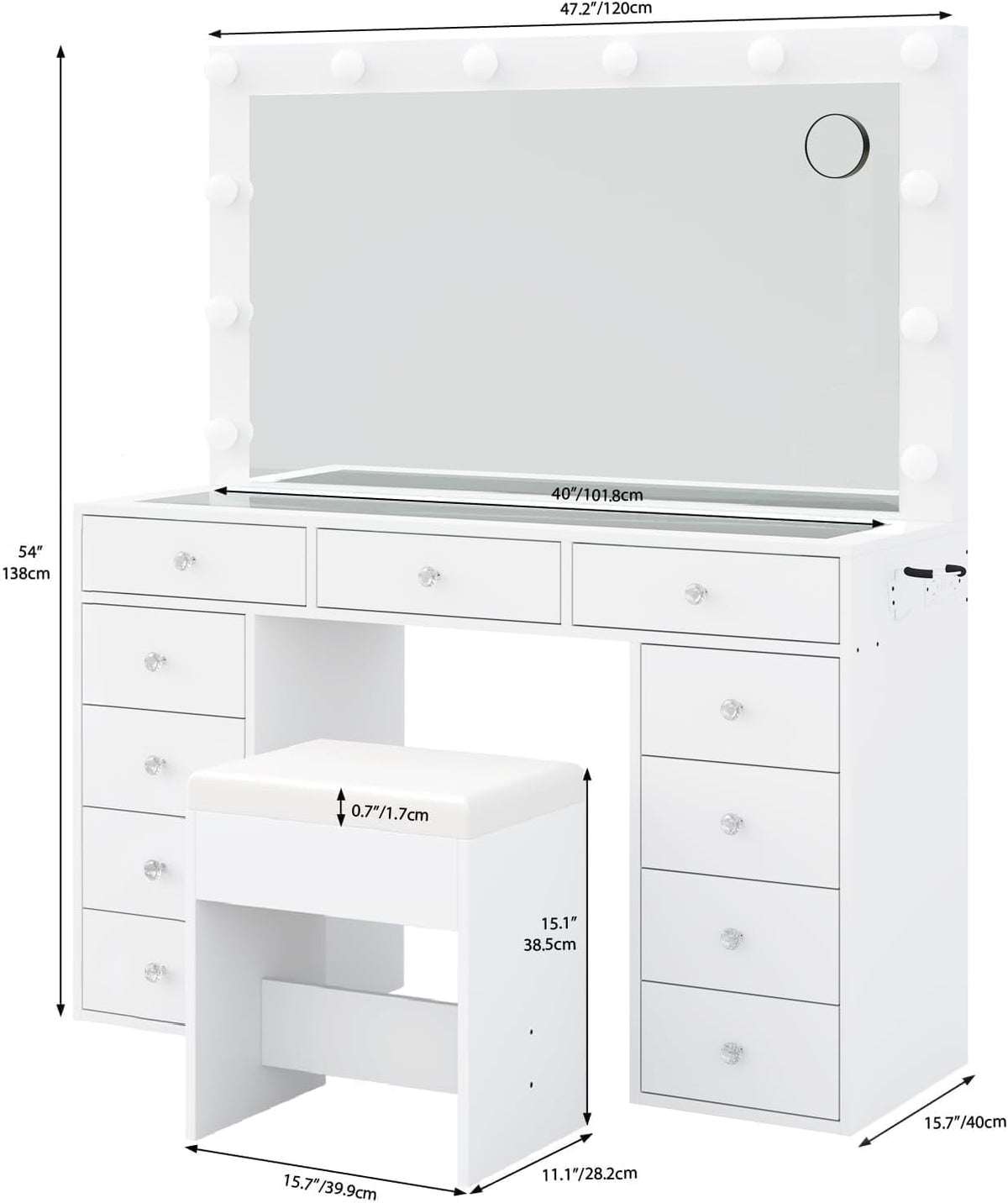 White Vanity Desk with Mirror and Chair A881111