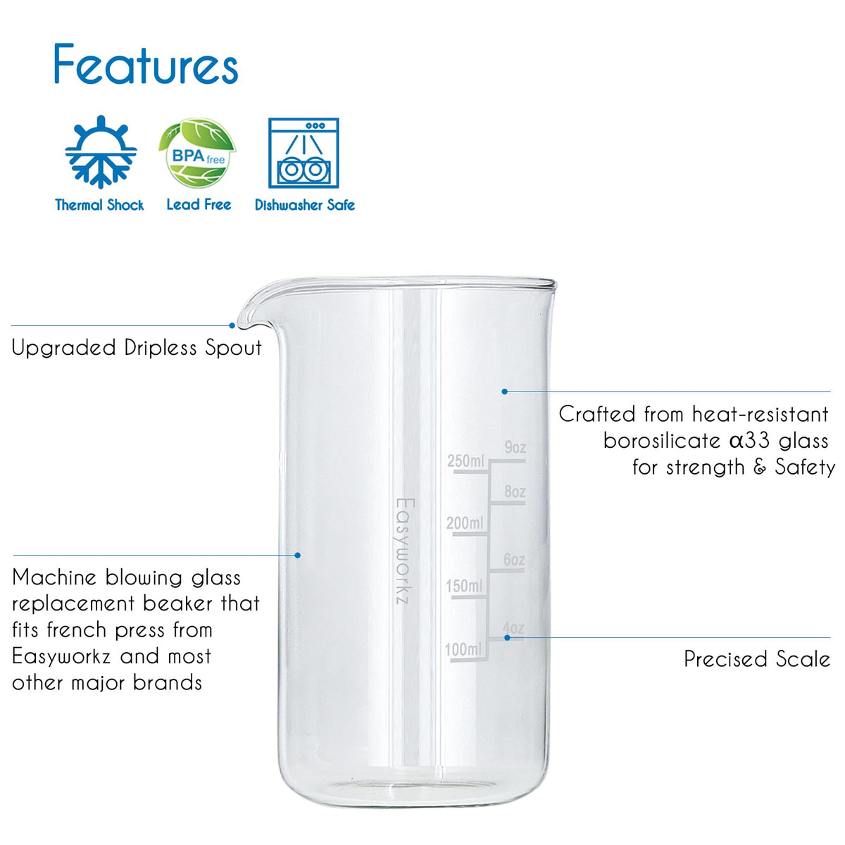 12 oz Borosilicate Glass French Press K652