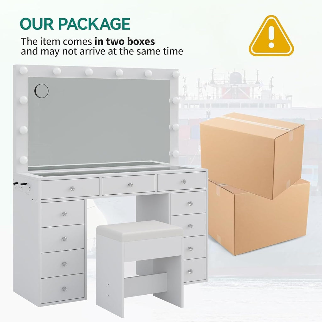 White Vanity Desk with Mirror and Chair A881111