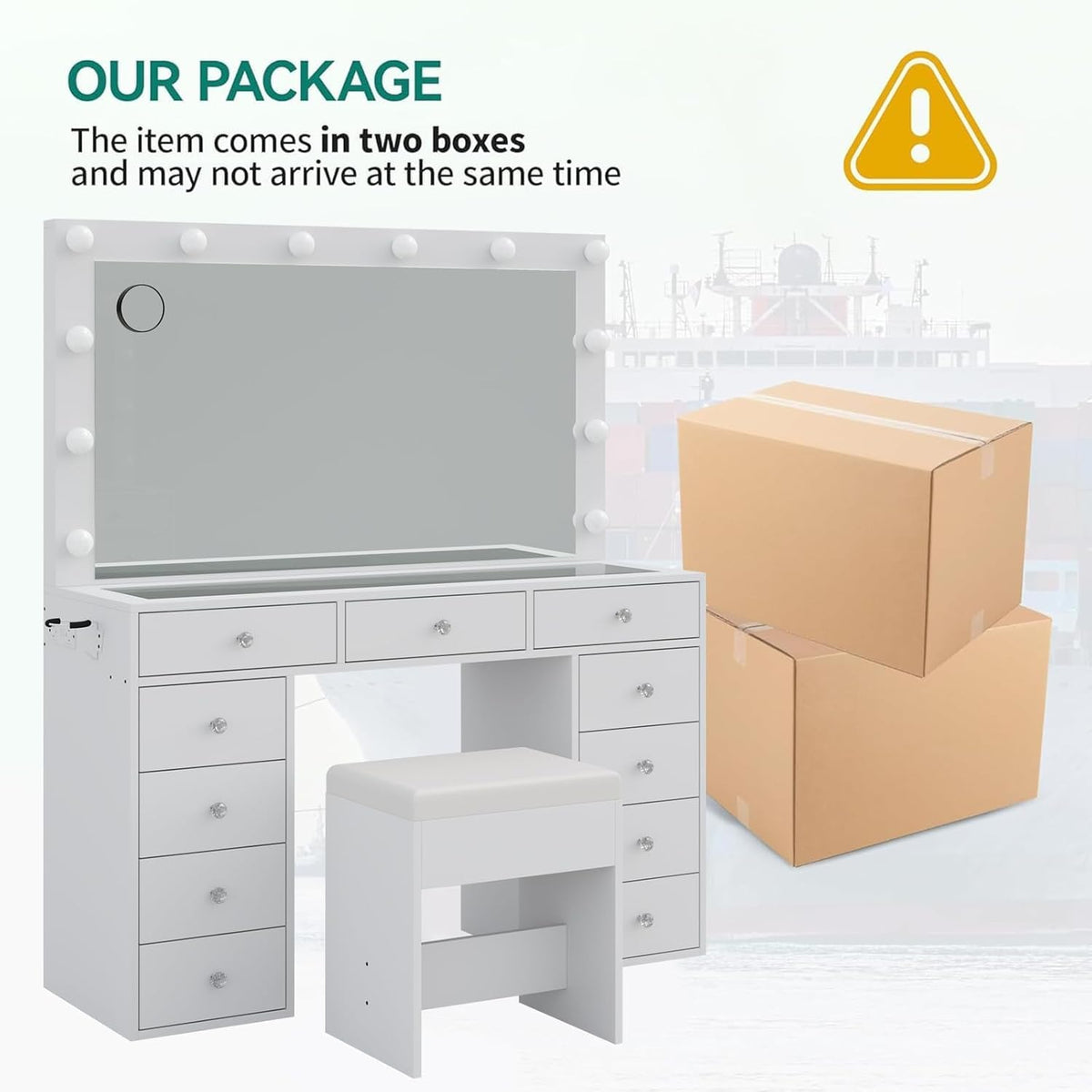 White Vanity Desk with Mirror and Chair A881111