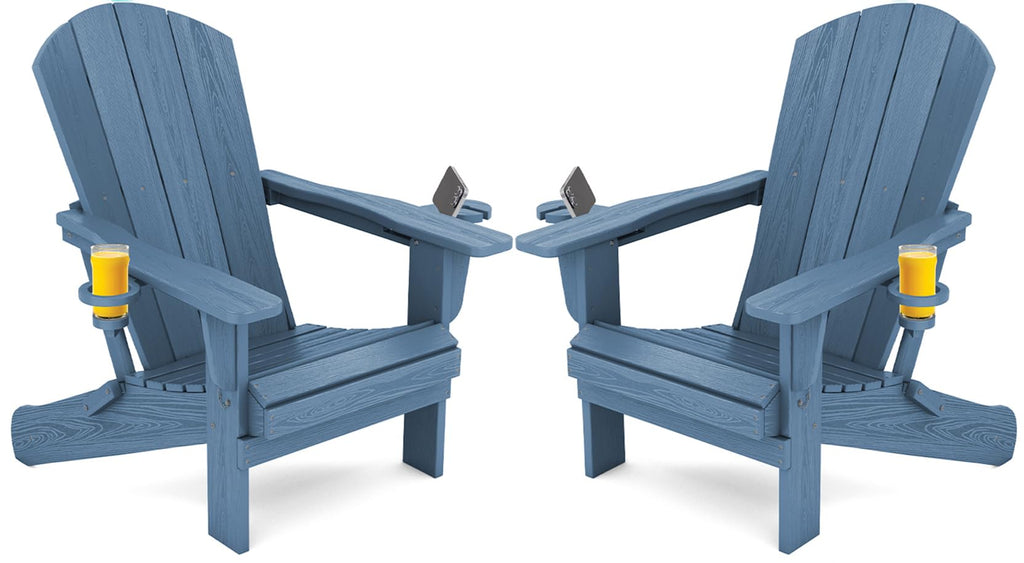 Blue Foldable Adirondack Chair Set of 2 with Cup Holders G676