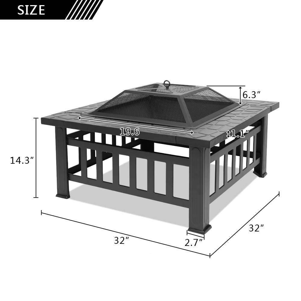 Portable Iron Wood Burning Fire Pit with Mesh Screen Lid A192