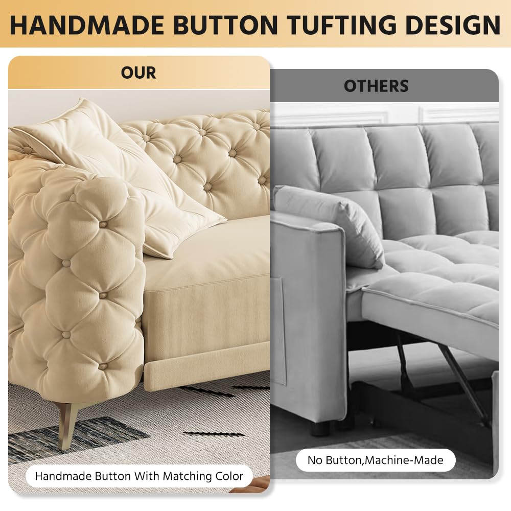 Velvet 3-in-1 Convertible Sleeper Sofa with Movable Ottoman V404