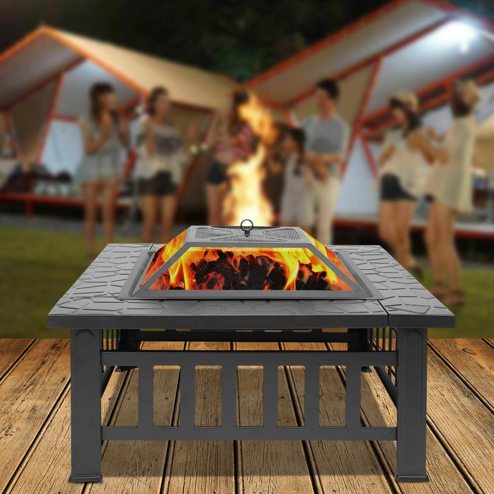 Portable Iron Wood Burning Fire Pit with Mesh Screen Lid A192
