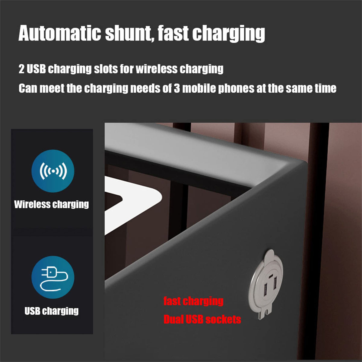 Smart Bedroom Nightstand with Fingerprint Lock and LED Lights W3206