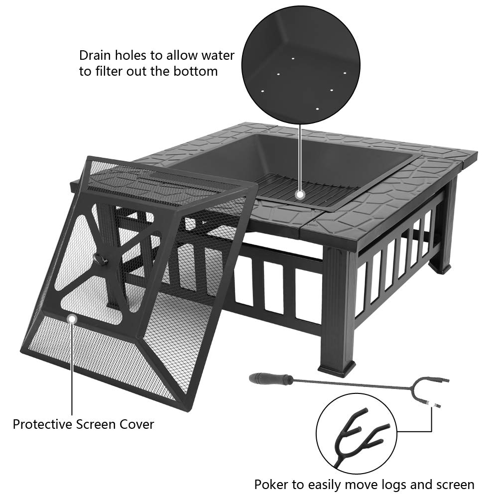 Portable Iron Wood Burning Fire Pit with Mesh Screen Lid A192