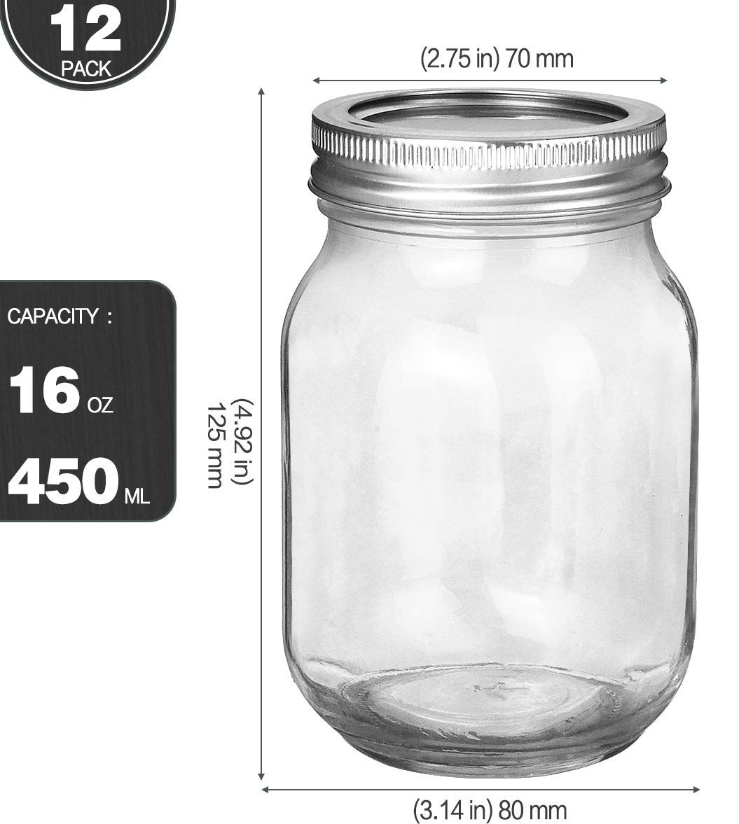 16oz Regular Mouth Mason Jars 12 Pack U30424