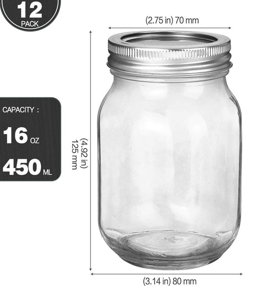 16oz Regular Mouth Mason Jars 12 Pack U30424