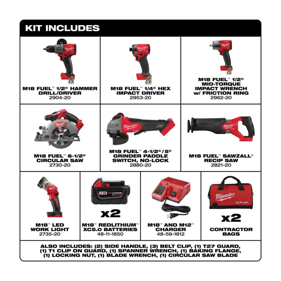 18-Volt Lithium-Ion Brushless Cordless Combo Kit with Two 5.0 Ah Batteries (7-Tool) K923943