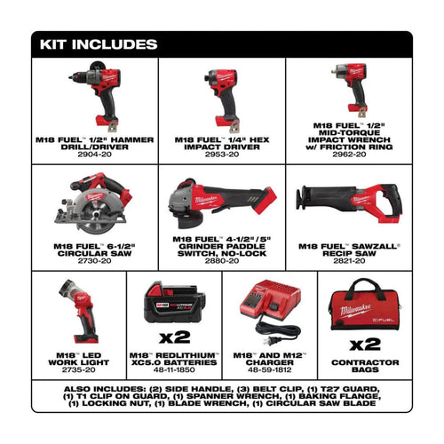 18-Volt Lithium-Ion Brushless Cordless Combo Kit with Two 5.0 Ah Batteries (7-Tool) K923943