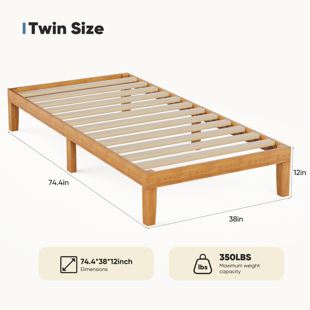 Solid Wood Twin Bed Frame with Under Bed Storage Y55841