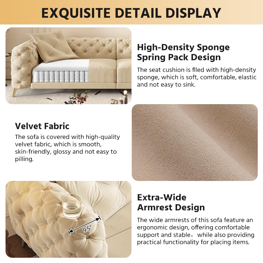 Velvet 3-in-1 Convertible Sleeper Sofa with Movable Ottoman V404