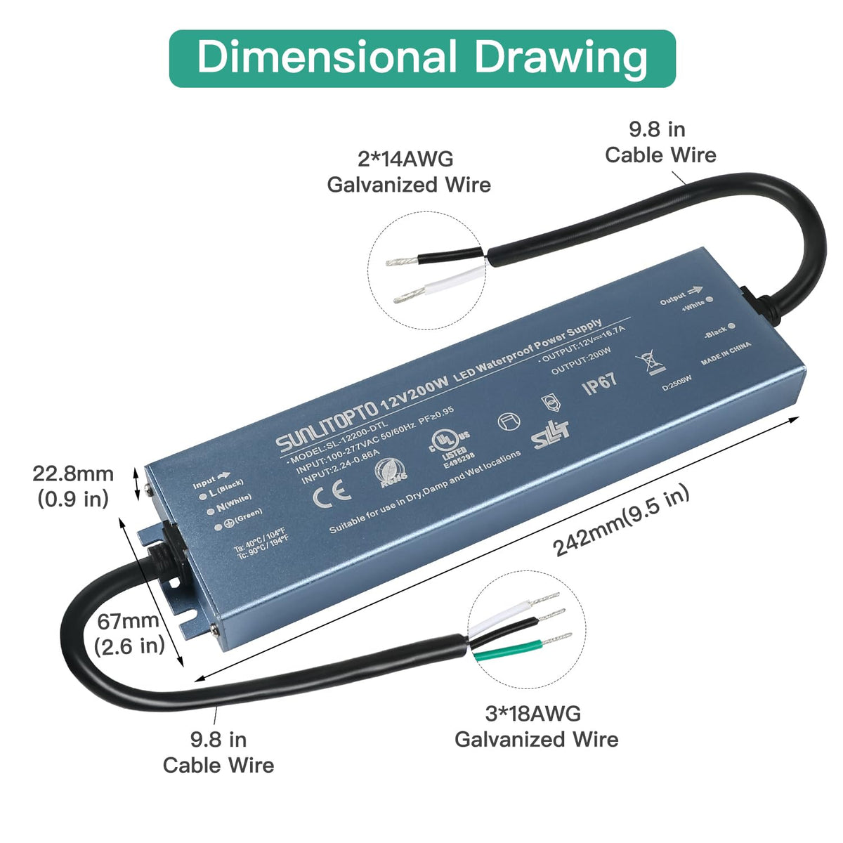 200W IP67 Waterproof LED Driver Power Supply Transformer Z2357