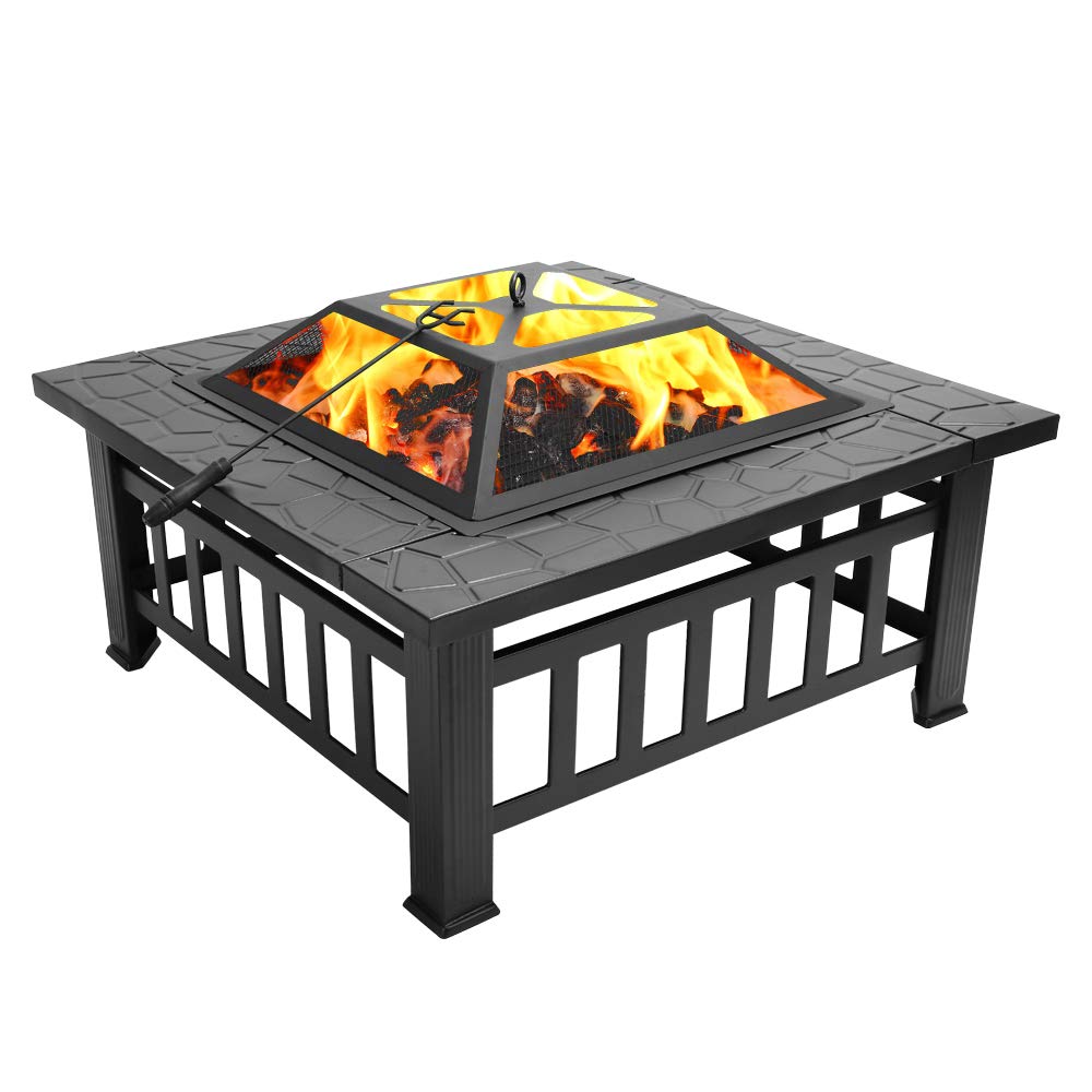 Portable Iron Wood Burning Fire Pit with Mesh Screen Lid A192