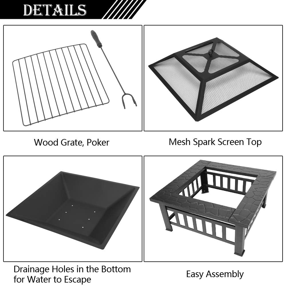 Portable Iron Wood Burning Fire Pit with Mesh Screen Lid A192