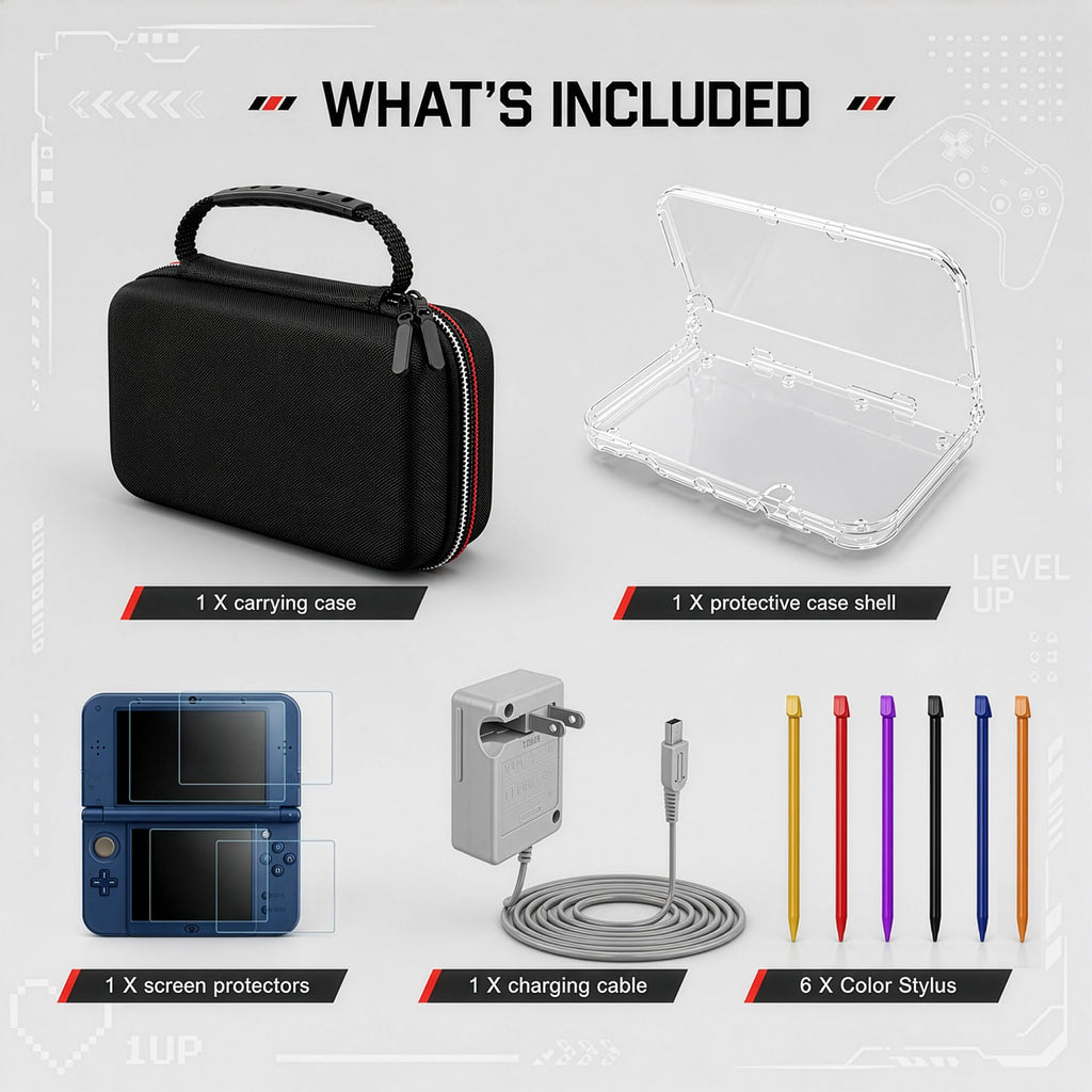 Carrying Case for New 3DS XL LL with Hard Shell and Charging Cable P331991