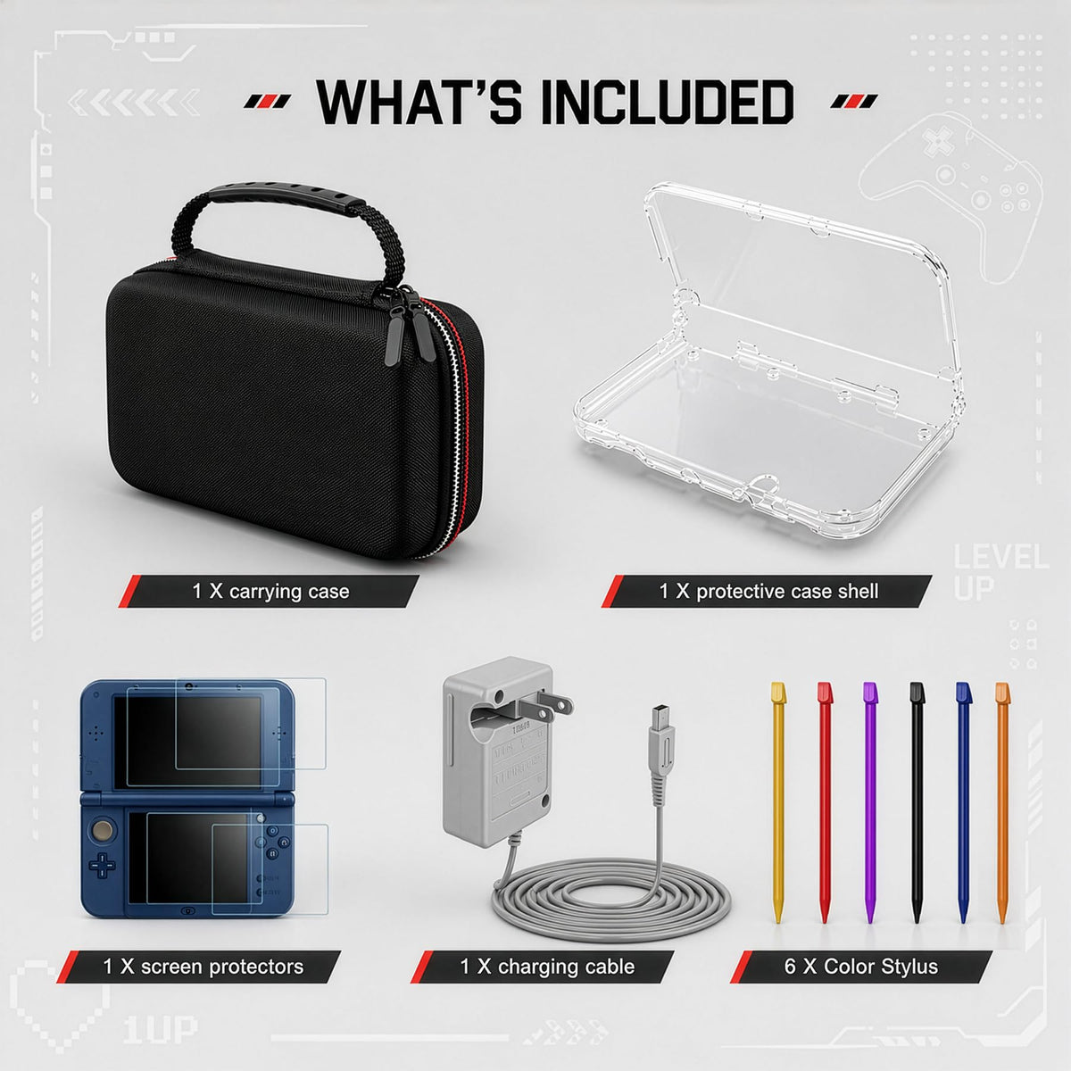 Carrying Case for New 3DS XL LL with Hard Shell and Charging Cable P331991