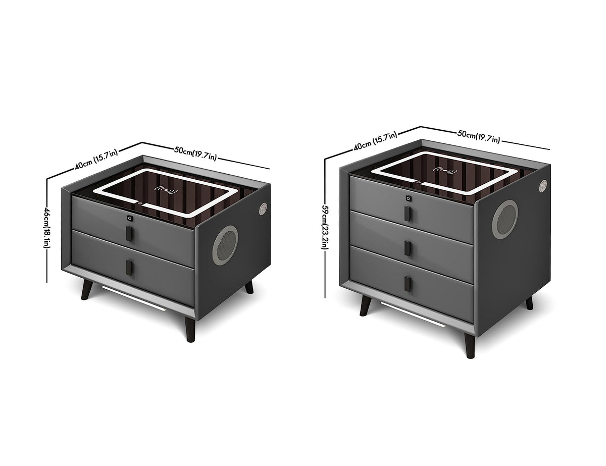 Grey Three Drawers Nightstand with Fingerprint Lock and Wireless Charging E54195