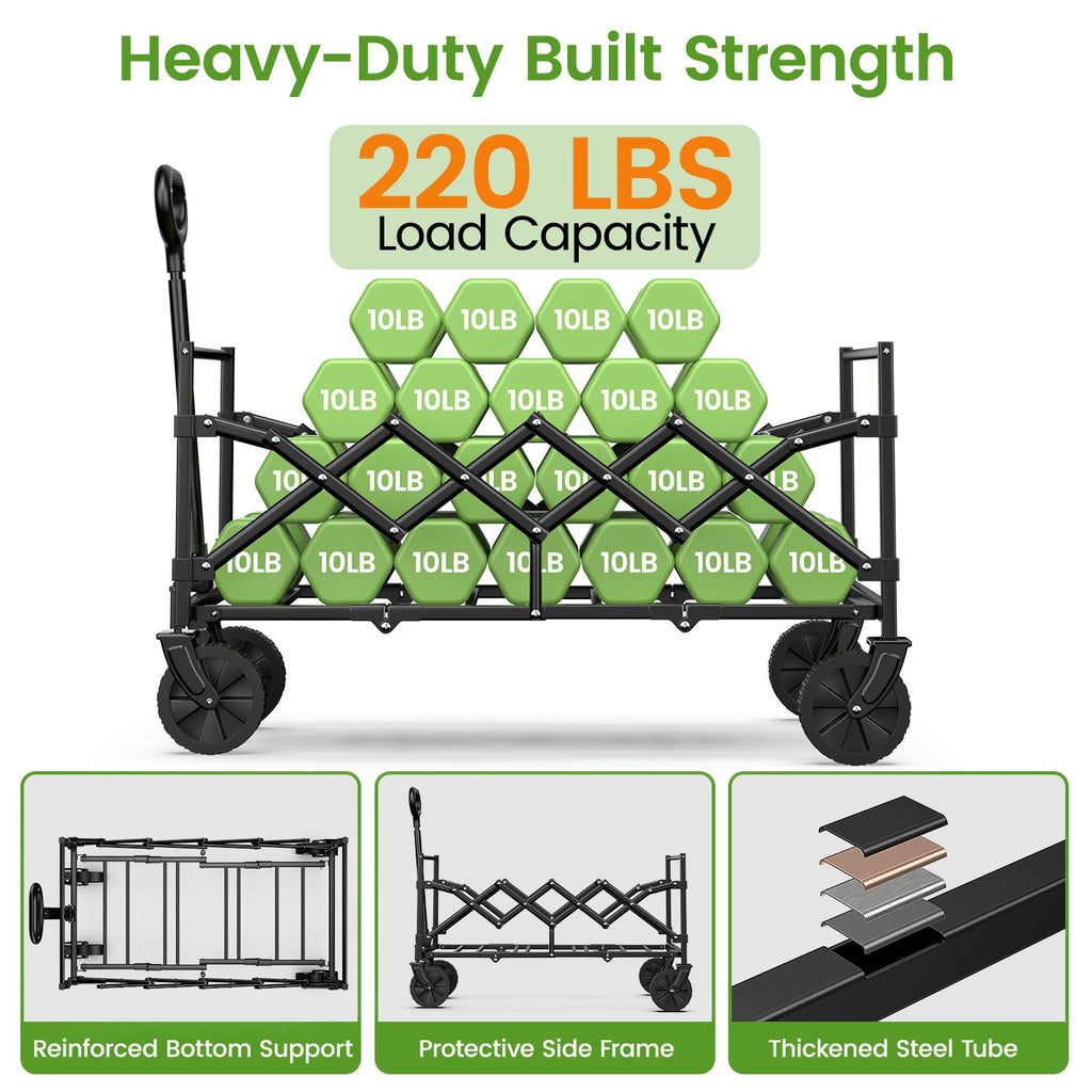 35" Extra Long Folding Wagon with Adjustable Handle & Wheels, Black B87500