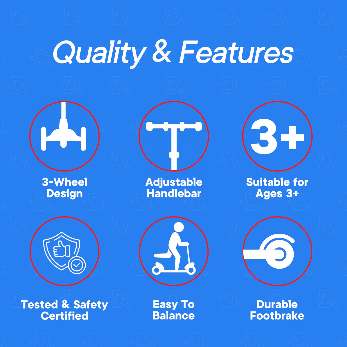 3-Wheel Kids Scooter Adjustable Height Anti-Slip Deck Red and Blue Q2301