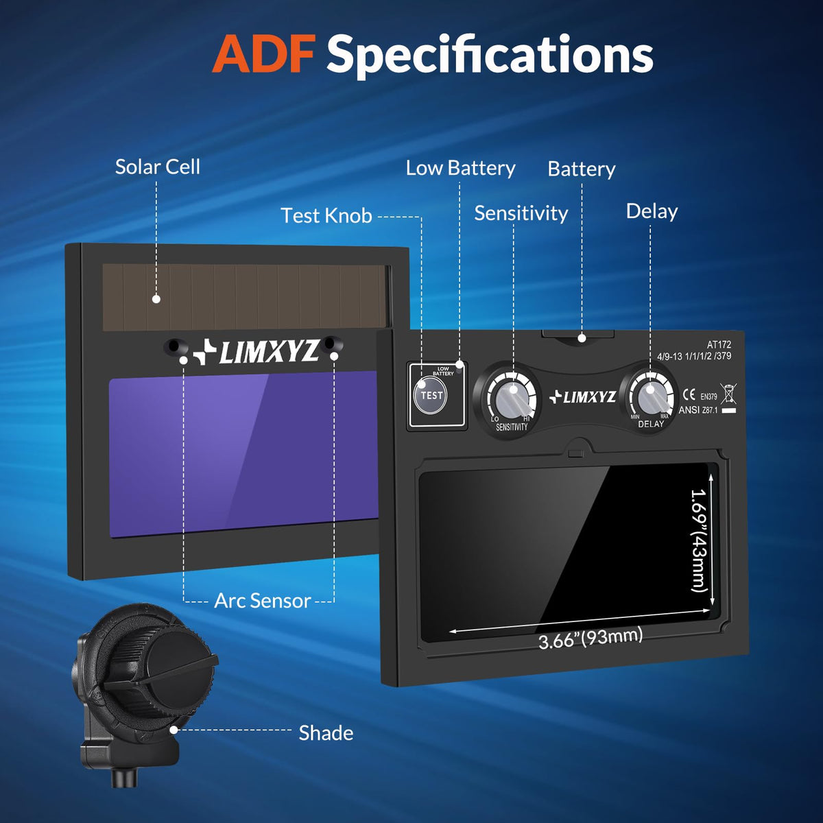 Auto Darkening Welding Helmet Solar Powered I95968