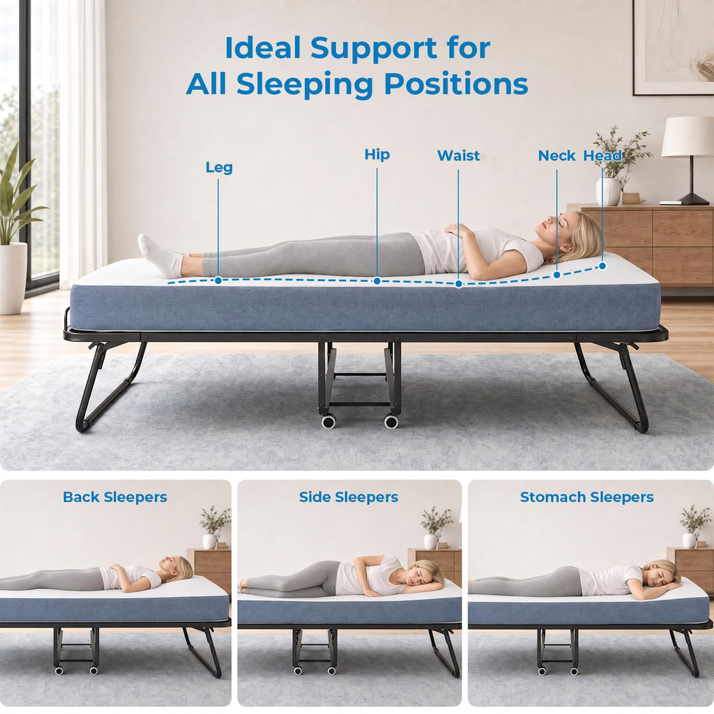 Folding Bed with 5" Foam Mattress Queen Size Metal Frame Y44022