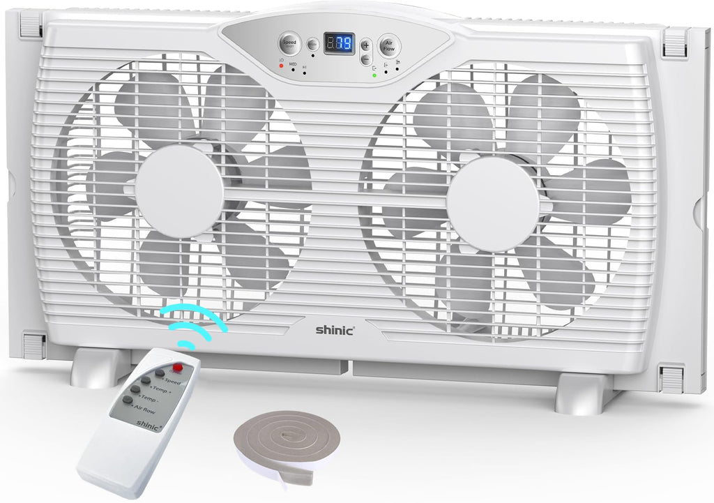 Twin Window Fan with 9-Inch Blades, 3 Speeds, Thermostat Control Z805716