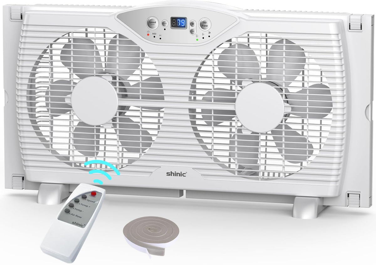 Twin Window Fan with 9-Inch Blades, 3 Speeds, Thermostat Control Z805716