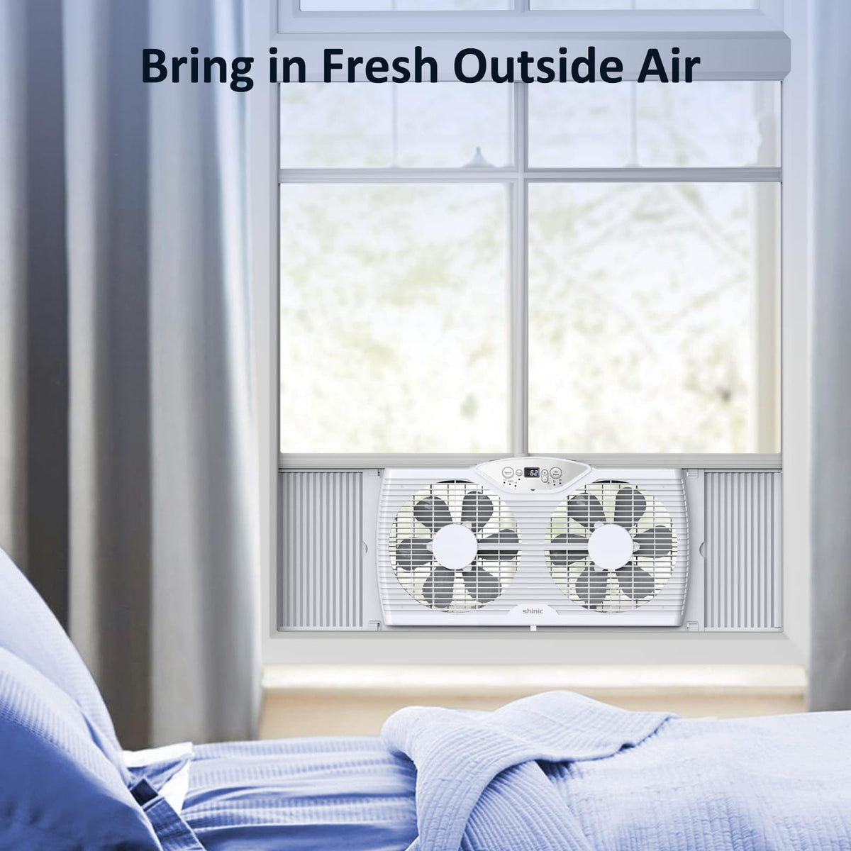 Twin Window Fan with 9-Inch Blades, 3 Speeds, Thermostat Control Z805716