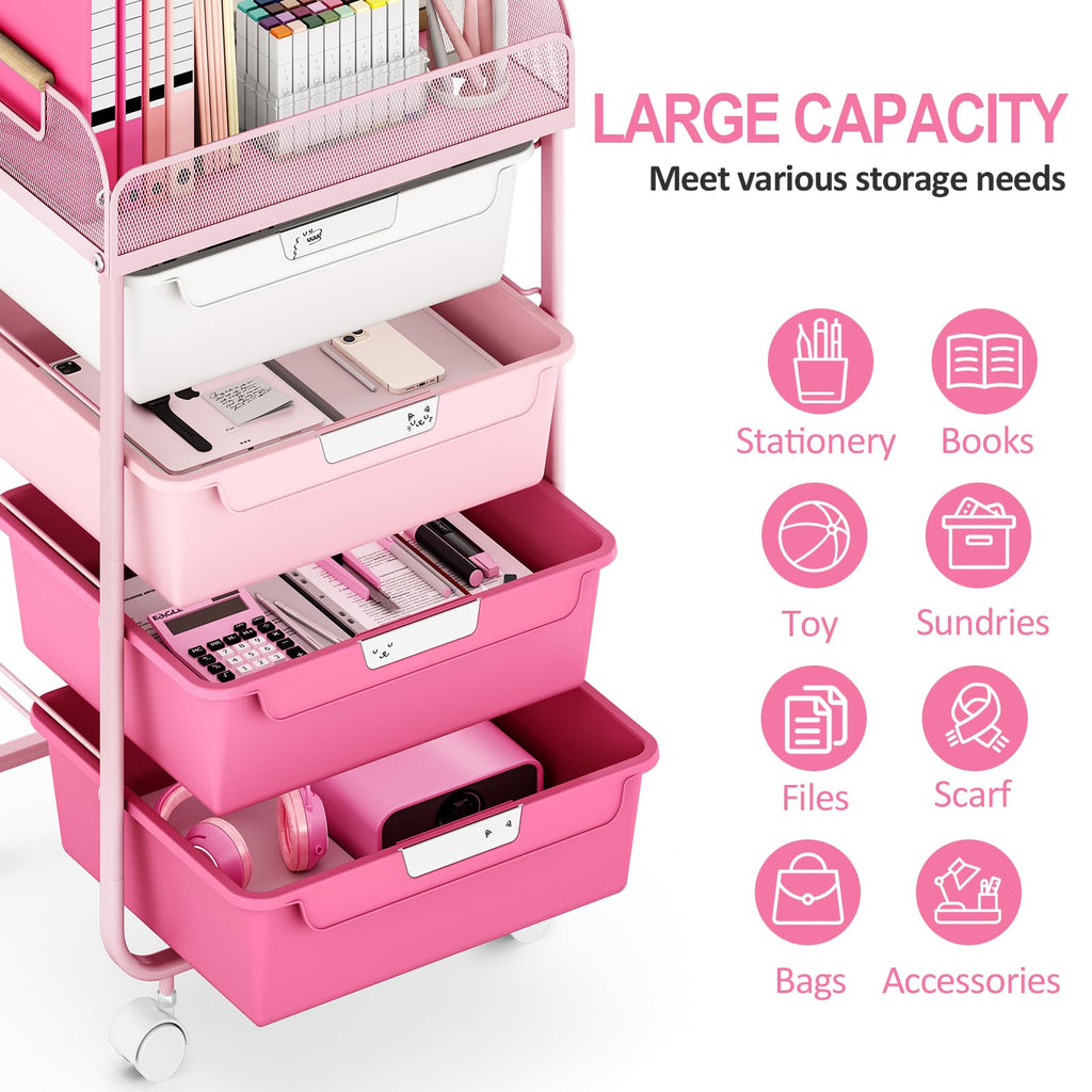 4-Drawer Rolling Storage Cart with Mesh Top F259