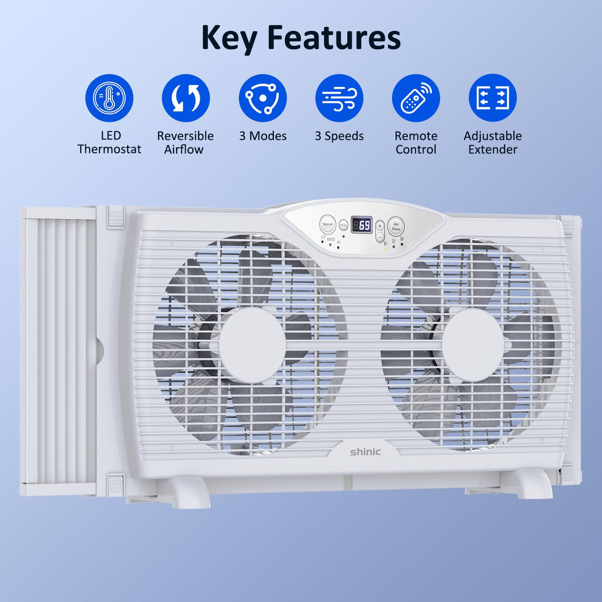 Twin Window Fan with 9-Inch Blades, 3 Speeds, Thermostat Control Z805716