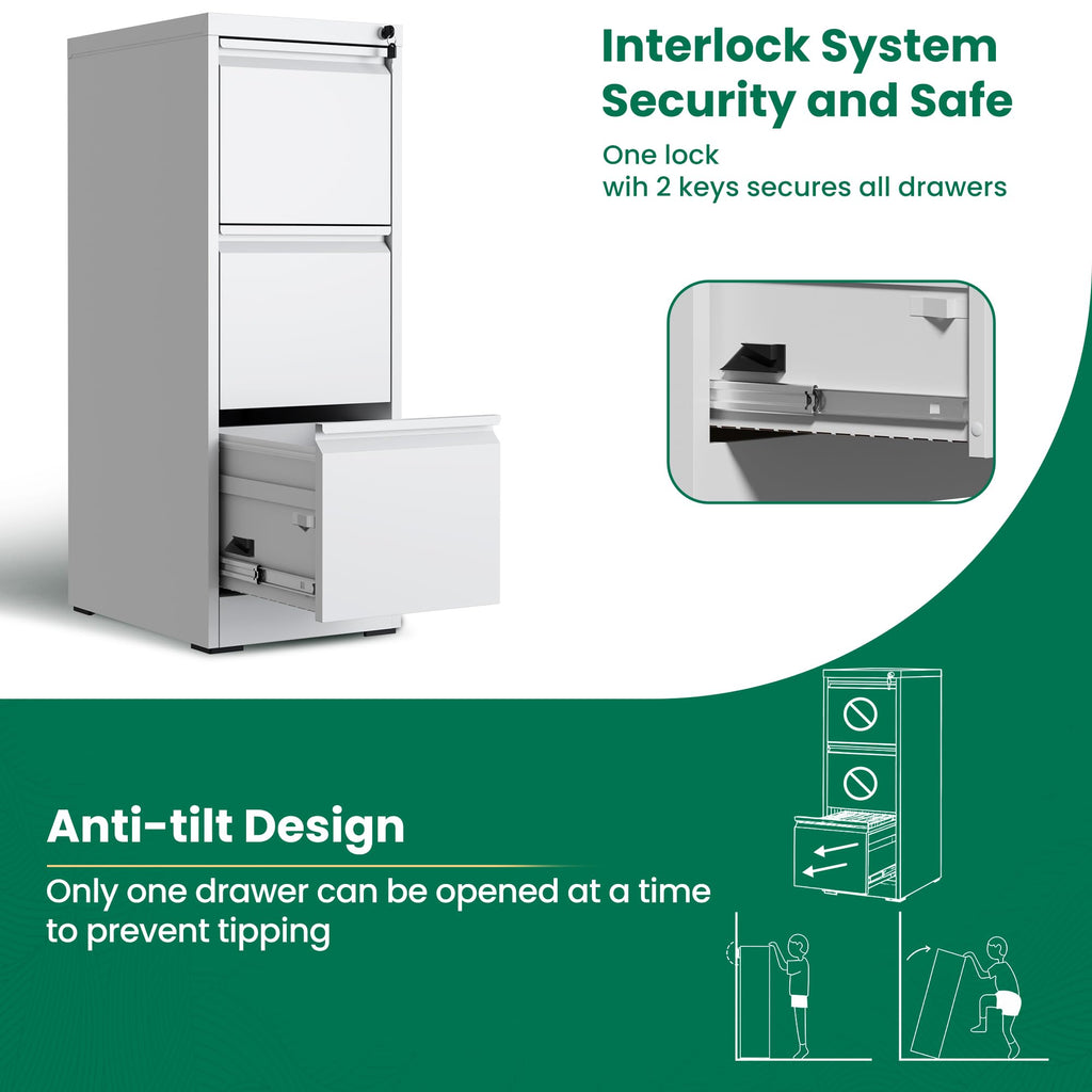 White 3 Drawer Metal File Cabinet with Lock T513311