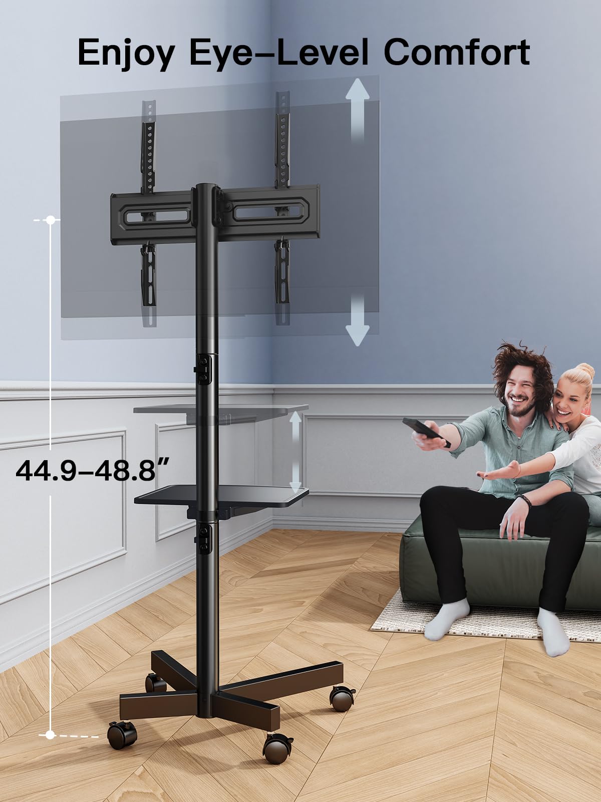Rolling TV Stand on Wheels for 23-65 Inch TVs, Tilt Mobile TV Cart Holds up to 99 lbs with Adjustable Height Shelf L23689