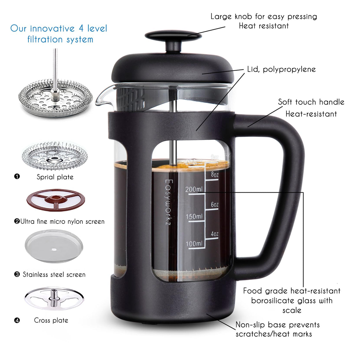 12 oz Borosilicate Glass French Press K652