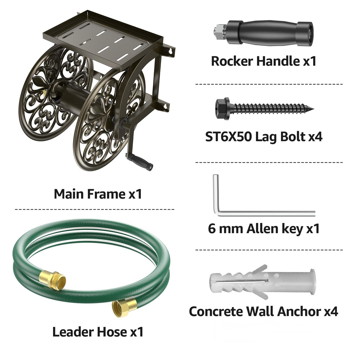 Wall Mount Garden Hose Reel, Holds 200-Feet of 5/8-Inch Hose P66084