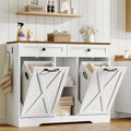 White and Walnut 23 Gallon Laundry Hamper Cabinet with 2 Drawers O12173