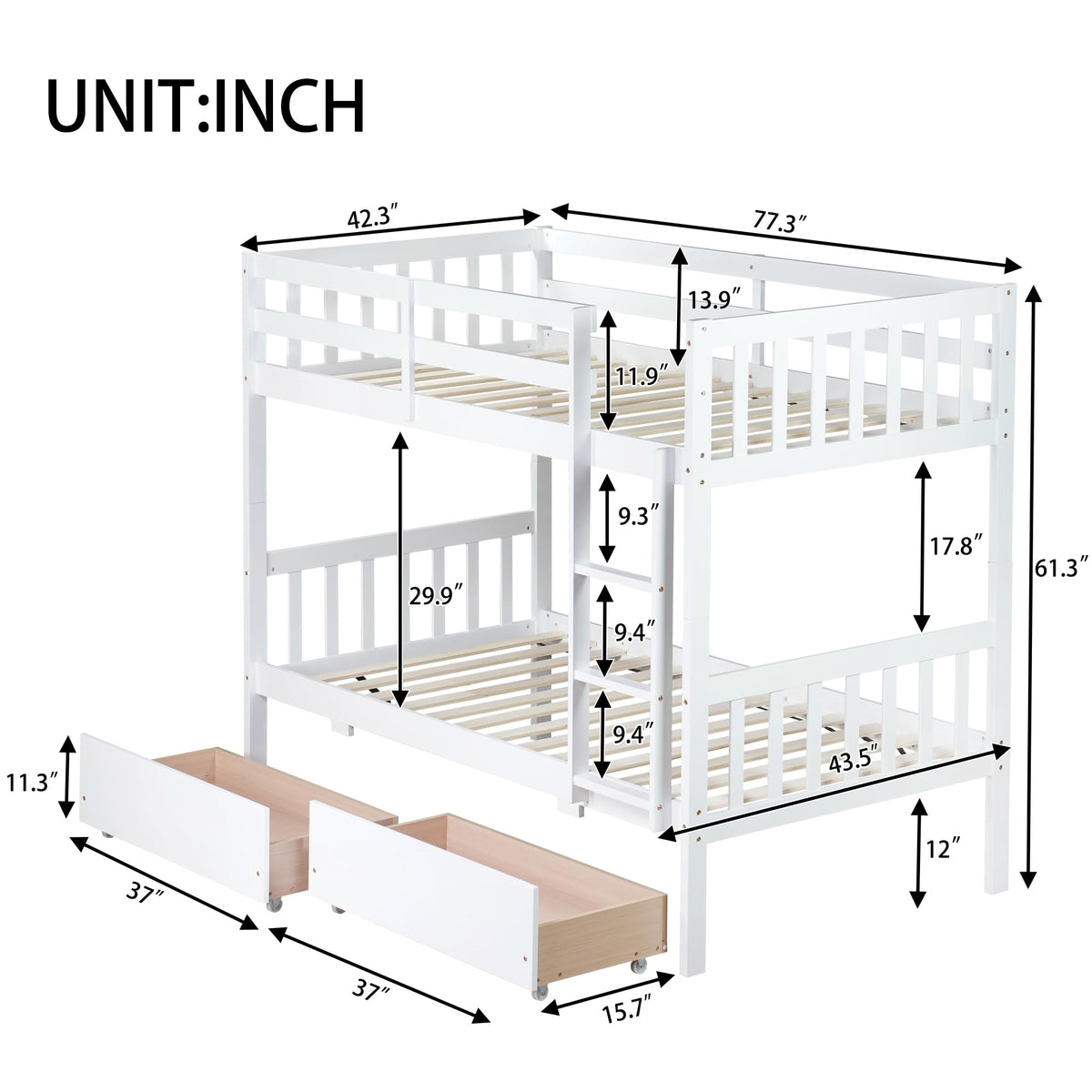 Twin Over Twin Bunk Bed with Storage D38288