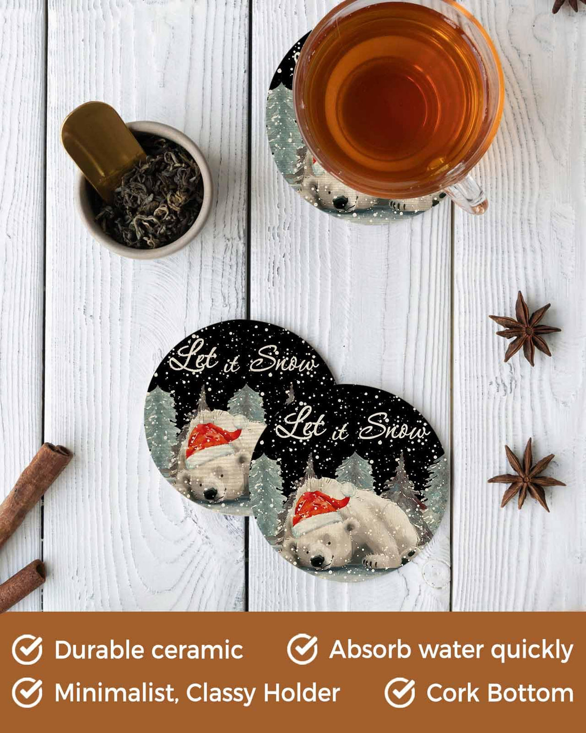 Set of 4 Absorbent Ceramic Stone Coasters with Holder I870821