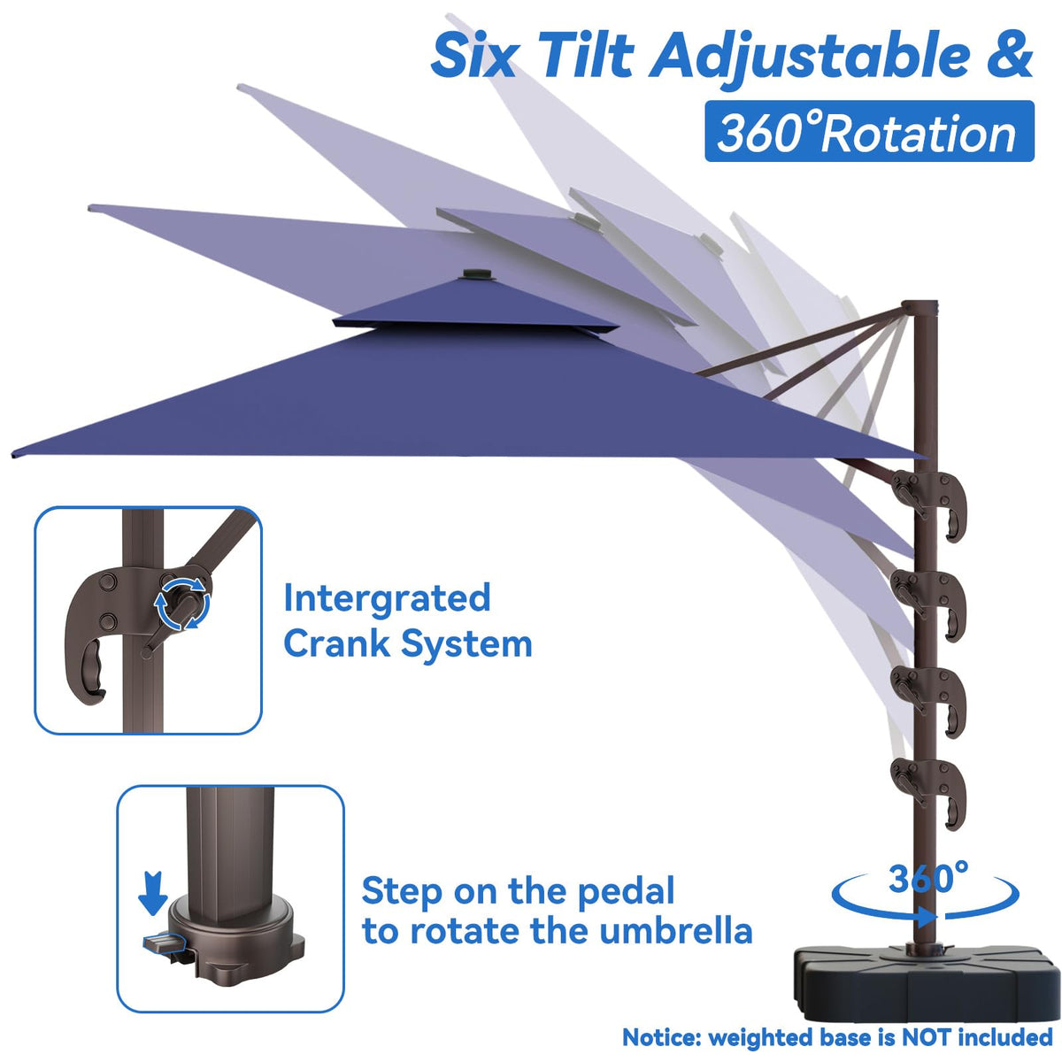 10x13FT Navy Blue Double Top Cantilever Patio Umbrella L214