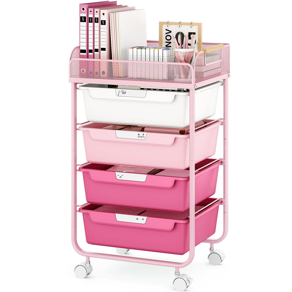 4-Drawer Rolling Storage Cart with Mesh Top F259