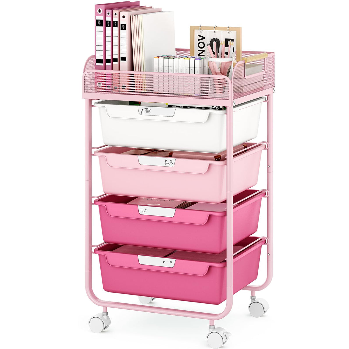 4-Drawer Rolling Storage Cart with Mesh Top F259