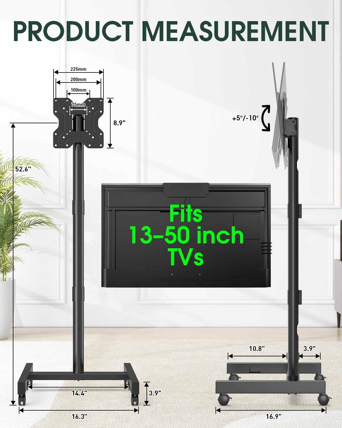 Black Rolling TV Stand for 13-50 inch Screens B27025