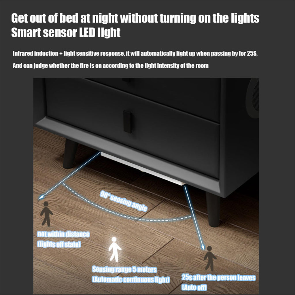 Smart Bedroom Nightstand with Fingerprint Lock and LED Lights W3206
