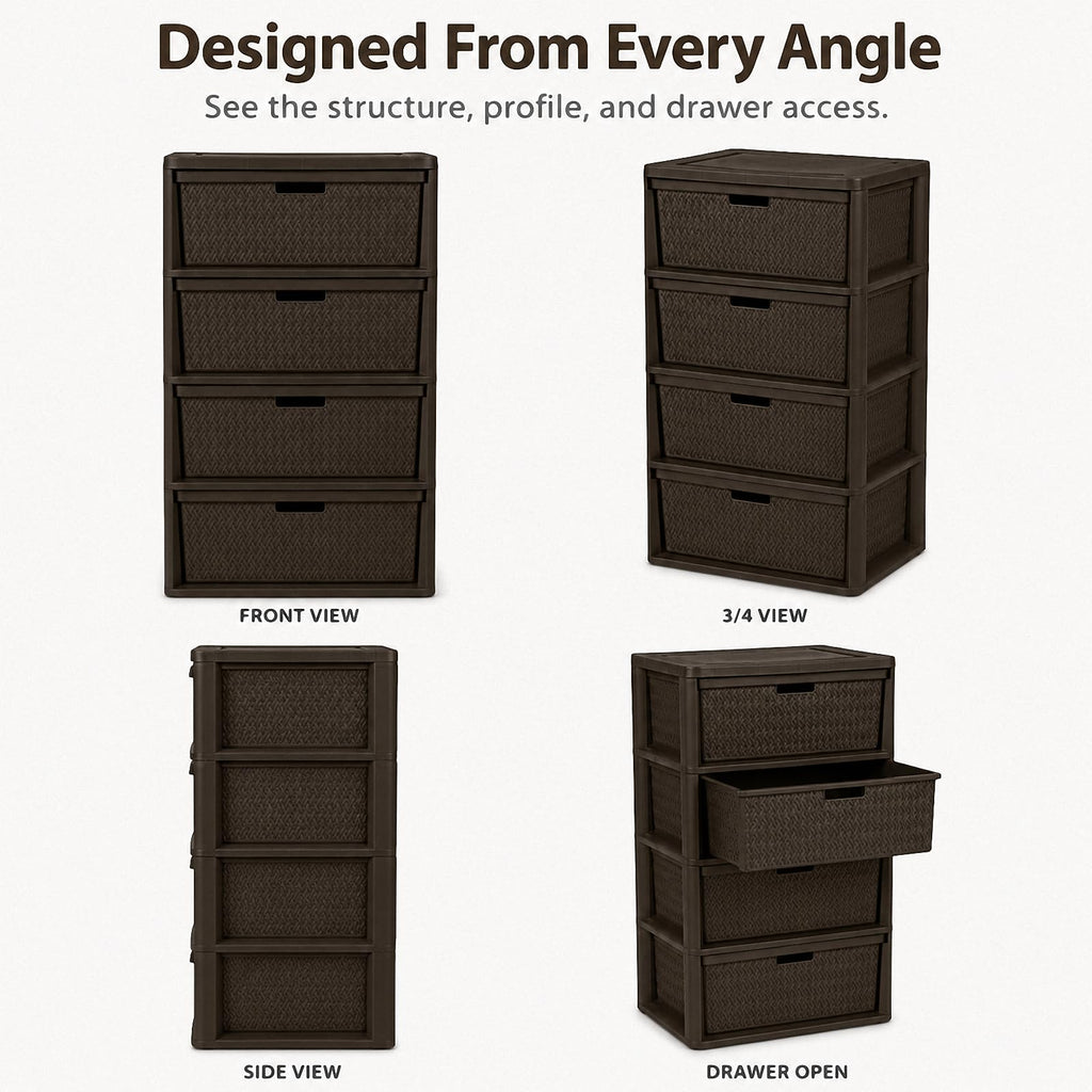 Brown 4 Drawer Plastic Storage Tower T26663