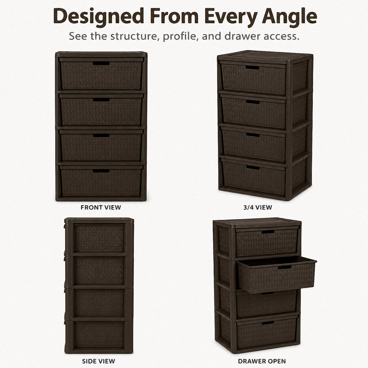 Brown 4 Drawer Plastic Storage Tower T26663