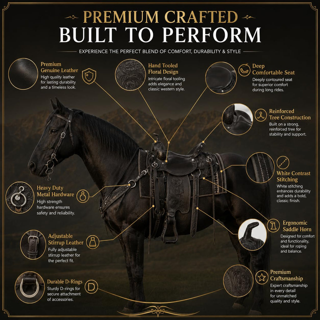 Black Floral Tooled Leather Western Saddles Combo Tack Set D415248