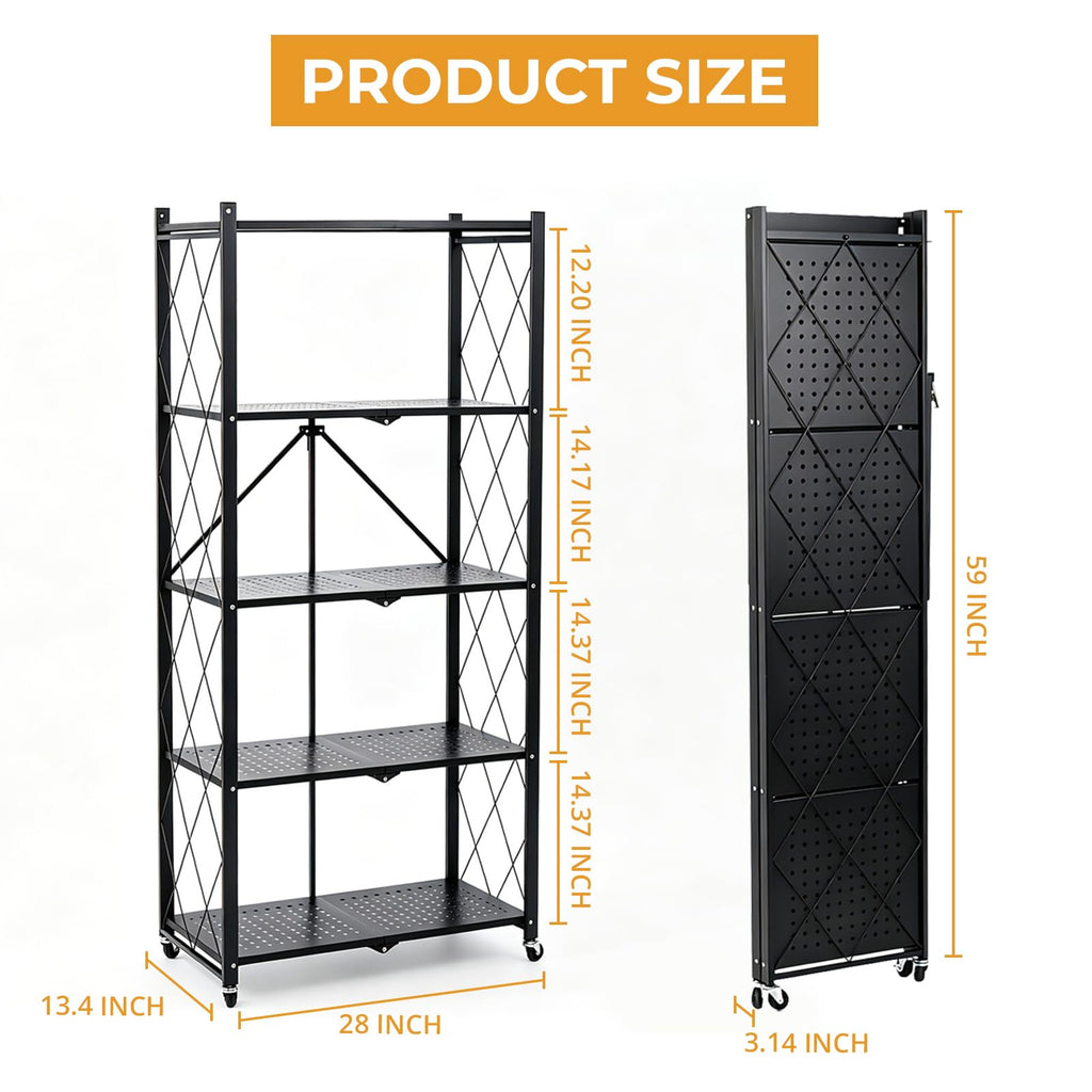 5 Tier Foldable Metal Storage Shelf with Wheels M4656